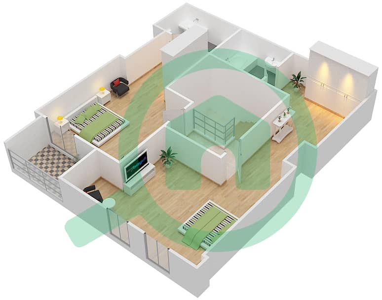 郊区大厦2号 - 2 卧室公寓类型B DUPLEX戶型图 Upper Floor interactive3D