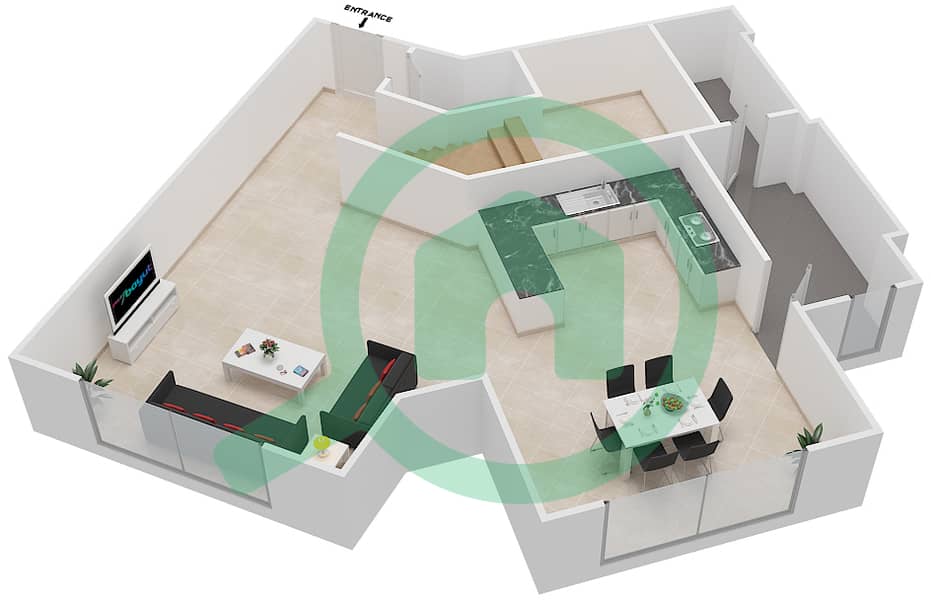 Suburbia Tower 2 - 2 Bedroom Apartment Type C DUPLEX Floor plan Lower Floor interactive3D