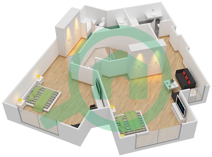 Suburbia Tower 2 - 2 Bedroom Apartment Type C DUPLEX Floor plan Upper Floor interactive3D