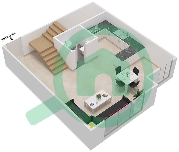 Suburbia Tower 2 - 2 Bedroom Apartment Type D DUPLEX Floor plan Lower Floor interactive3D