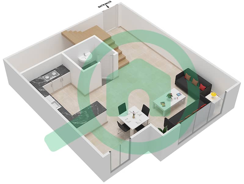 المخططات الطابقية لتصميم النموذج E DUPLEX شقة 2 غرفة نوم - برح صبربيا 2 Lower Floor interactive3D