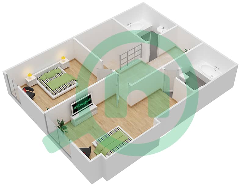 Suburbia Tower 2 - 2 Bedroom Apartment Type E DUPLEX Floor plan Upper Floor interactive3D