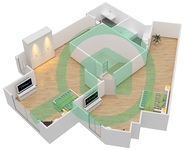 Suburbia Tower 2 - 2 Bedroom Apartment Type F DUPLEX Floor plan Upper Floor interactive3D