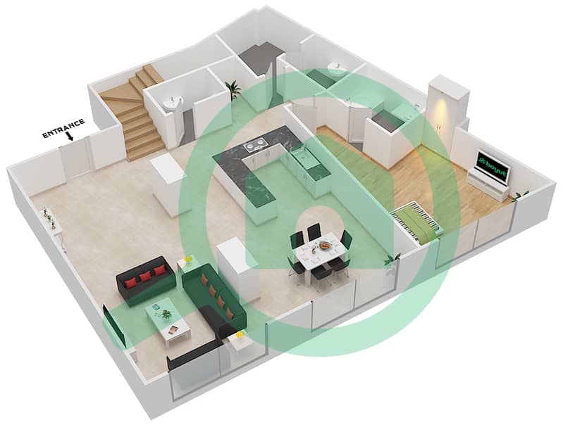 المخططات الطابقية لتصميم النموذج G DUPLEX شقة 4 غرف نوم - برح صبربيا 2 Lower Floor interactive3D