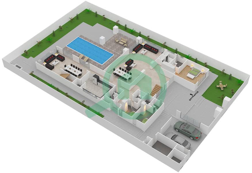 Хидд Аль Саадият - Вилла 6 Cпальни планировка Тип 4A Ground Floor interactive3D