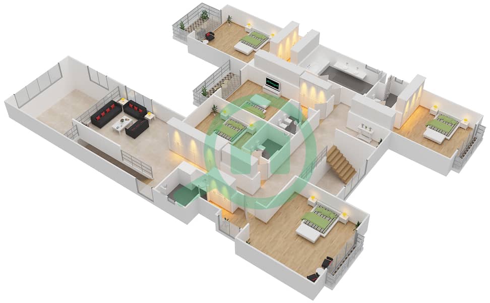 المخططات الطابقية لتصميم النموذج 4A فیلا 6 غرف نوم - حِد السعديات First Floor interactive3D
