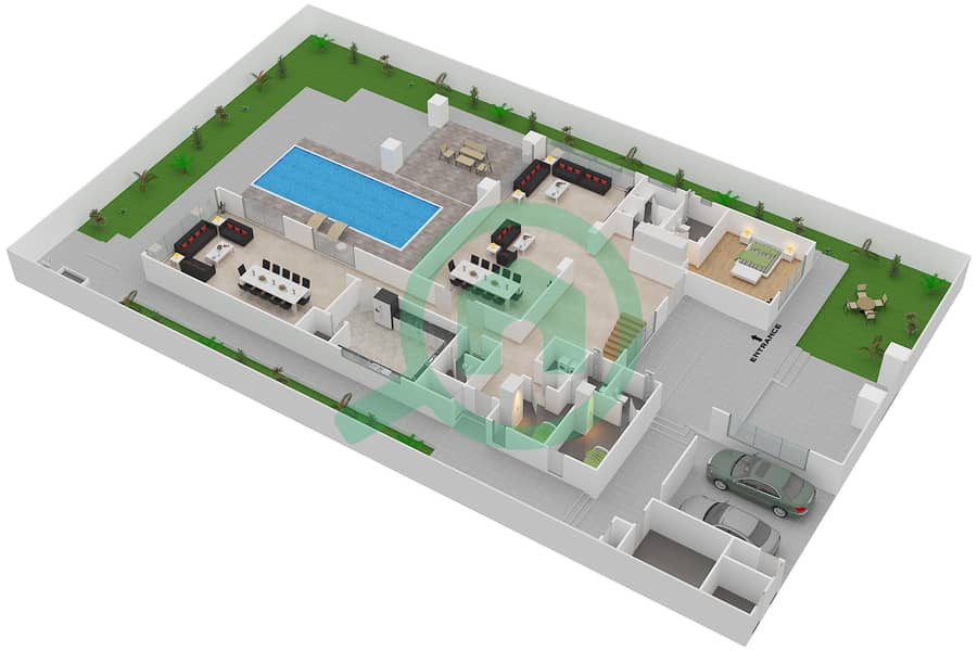 希德阿尔萨迪亚特 - 6 卧室别墅类型4C戶型图 Ground Floor interactive3D