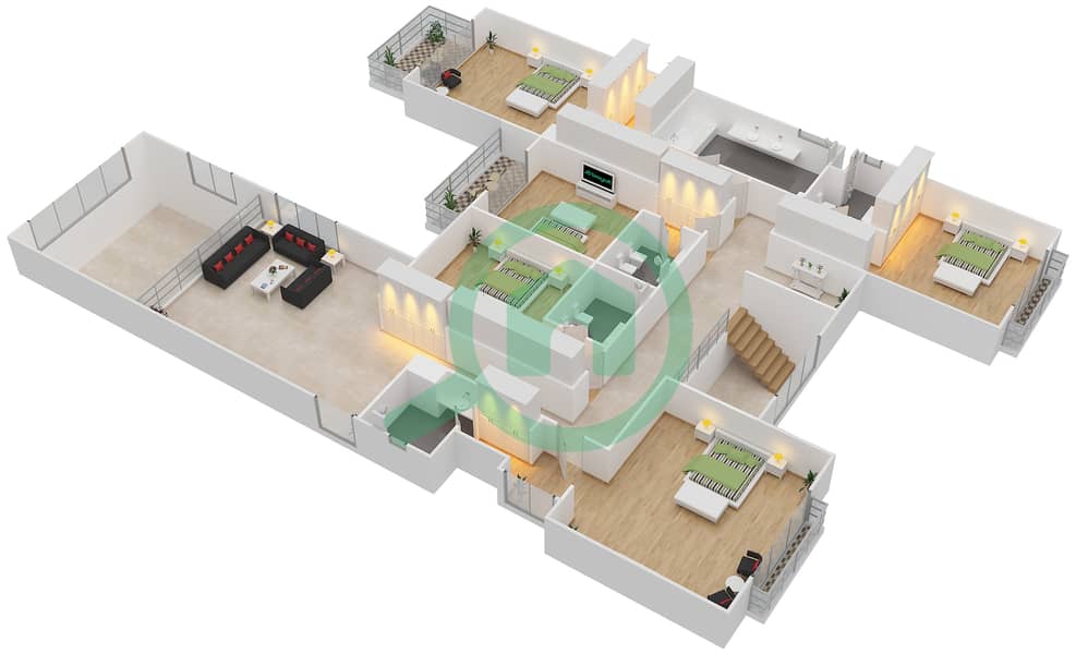Хидд Аль Саадият - Вилла 6 Cпальни планировка Тип 4D First Floor interactive3D