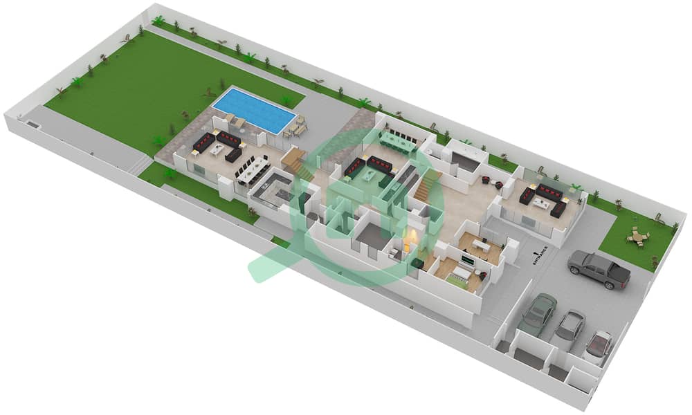 希德阿尔萨迪亚特 - 6 卧室别墅类型2A戶型图 Ground Floor interactive3D