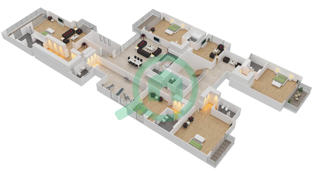 Хидд Аль Саадият - Вилла 6 Cпальни планировка Тип 2A First Floor interactive3D