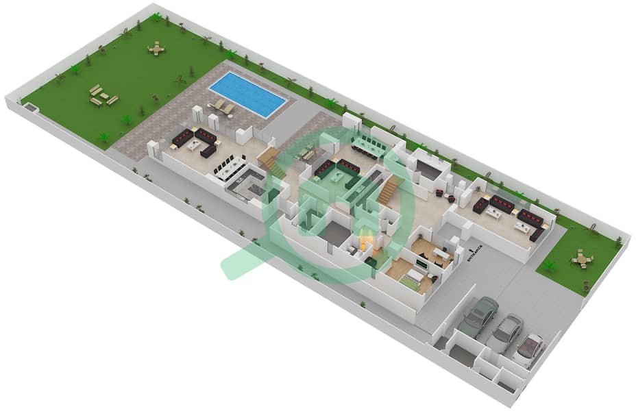 Хидд Аль Саадият - Вилла 6 Cпальни планировка Тип 2B Ground Floor interactive3D