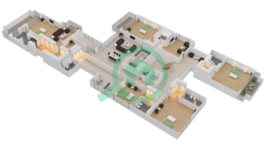 Хидд Аль Саадият - Вилла 6 Cпальни планировка Тип 2B First Floor interactive3D