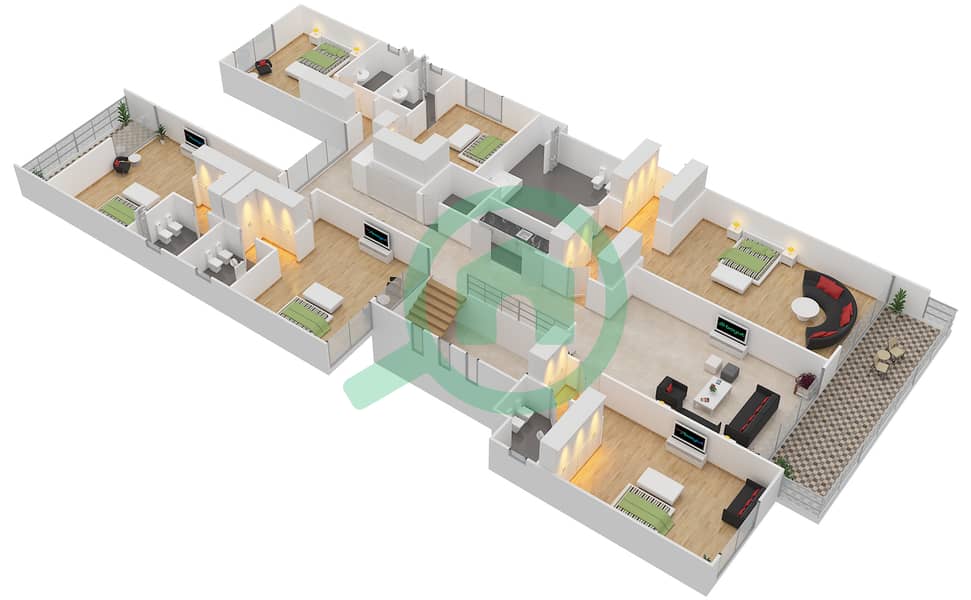 المخططات الطابقية لتصميم النموذج 3A فیلا 7 غرف نوم - حِد السعديات First Floor interactive3D
