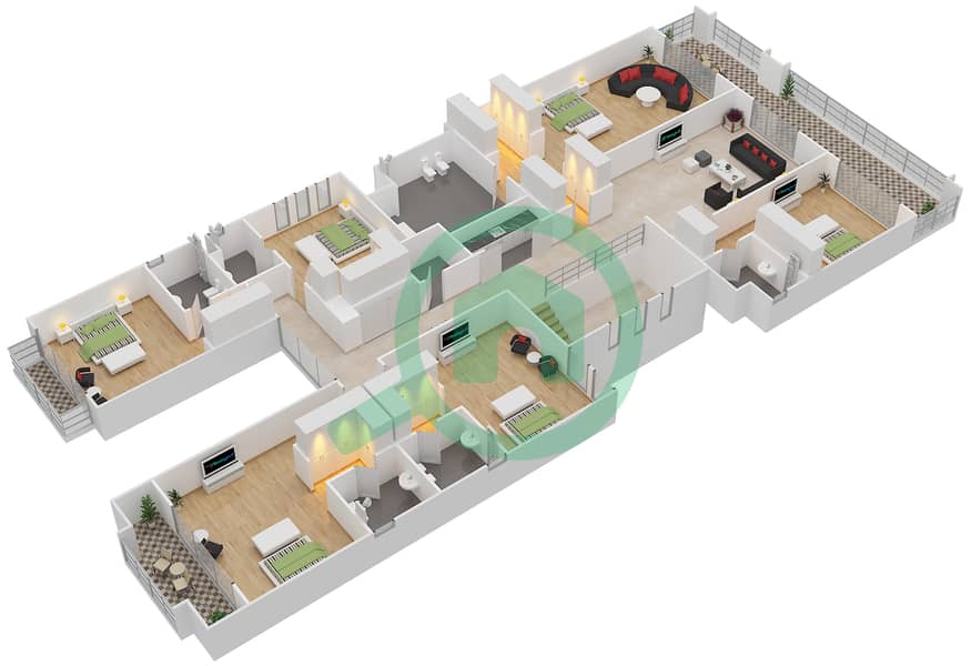 المخططات الطابقية لتصميم النموذج 3B فیلا 7 غرف نوم - حِد السعديات First Floor interactive3D