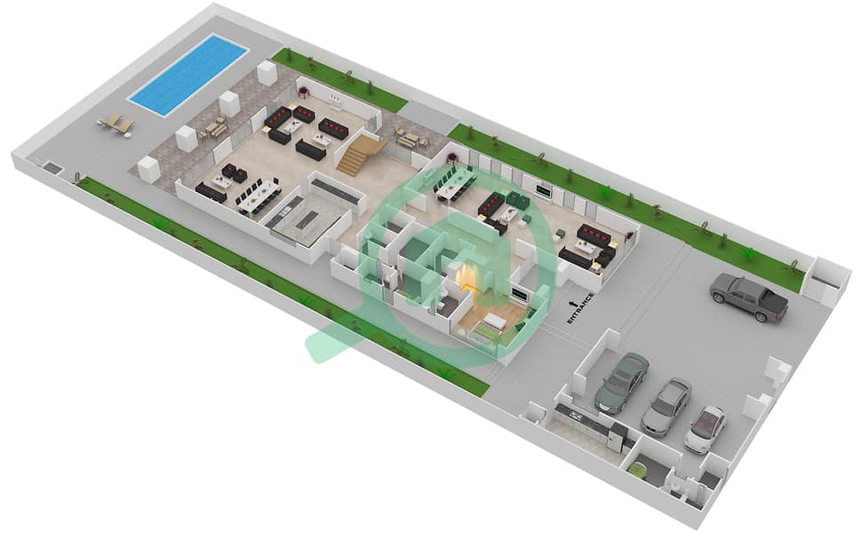 المخططات الطابقية لتصميم النموذج 3C فیلا 7 غرف نوم - حِد السعديات Ground Floor interactive3D