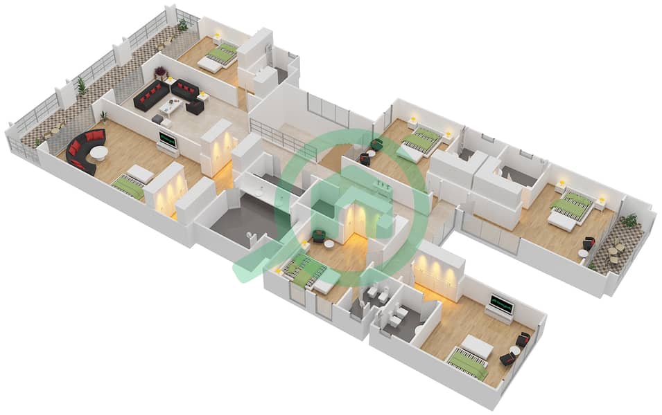 Хидд Аль Саадият - Вилла 7 Cпальни планировка Тип 3C First Floor interactive3D