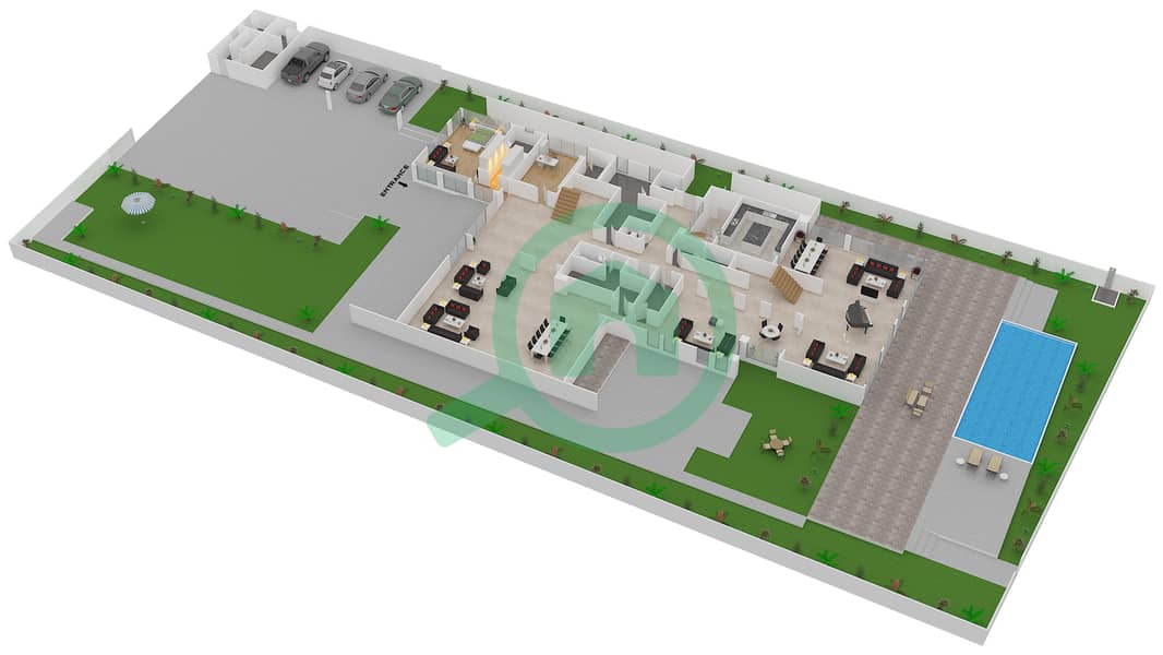 المخططات الطابقية لتصميم النموذج 1 فیلا 7 غرف نوم - حِد السعديات Ground Floor interactive3D