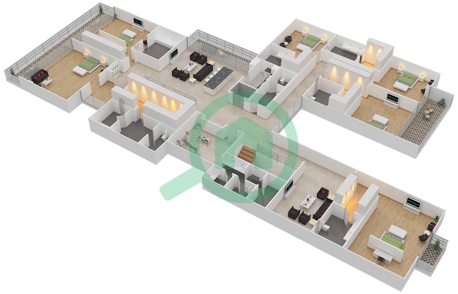 Хидд Аль Саадият - Вилла 7 Cпальни планировка Тип 1 First Floor interactive3D