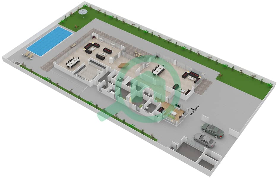 المخططات الطابقية لتصميم النموذج 5A فیلا 5 غرف نوم - حِد السعديات Ground Floor interactive3D