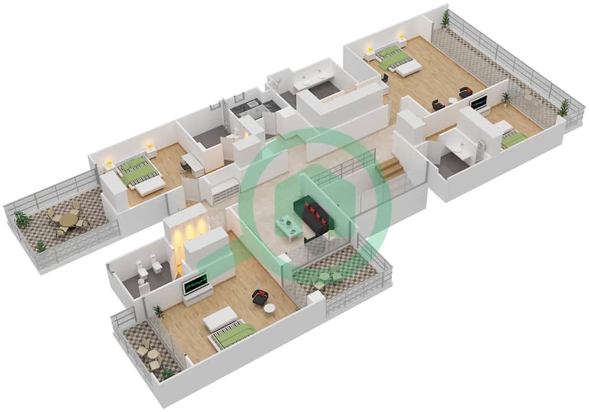المخططات الطابقية لتصميم النموذج 5A فیلا 5 غرف نوم - حِد السعديات First Floor interactive3D