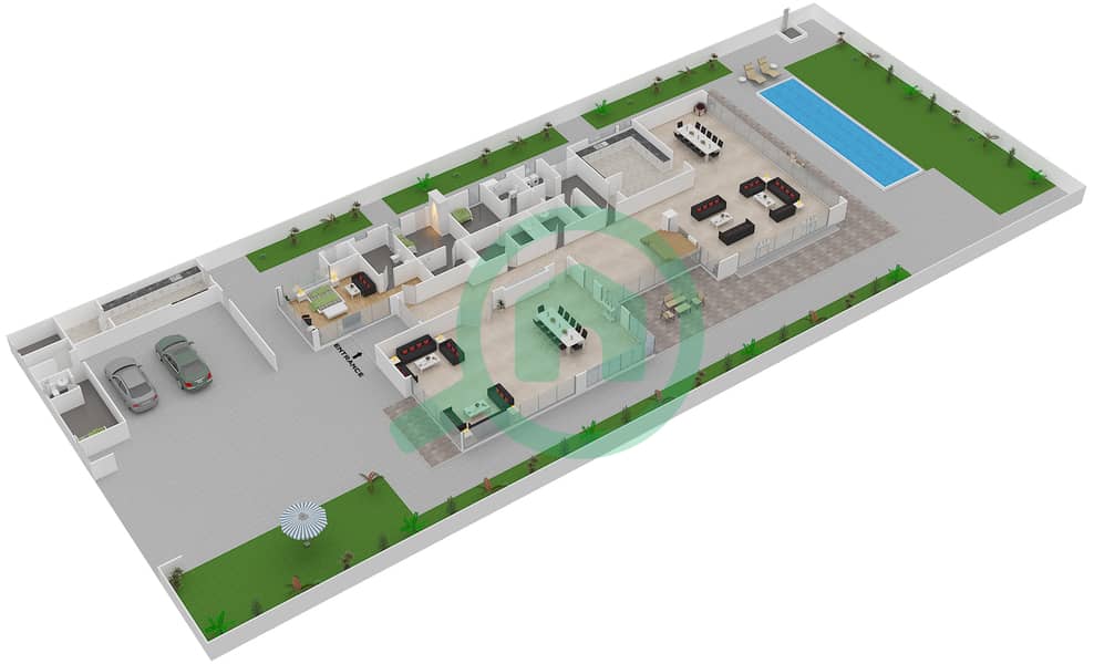 المخططات الطابقية لتصميم النموذج 5B فیلا 5 غرف نوم - حِد السعديات Ground Floor interactive3D
