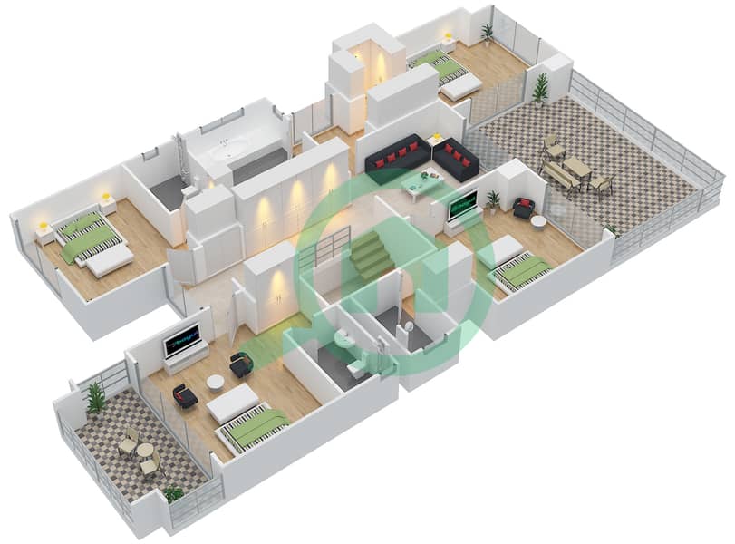 希德阿尔萨迪亚特 - 5 卧室别墅类型6戶型图 First Floor interactive3D