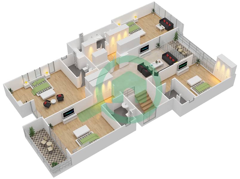 المخططات الطابقية لتصميم النموذج 7 فیلا 5 غرف نوم - حِد السعديات Ground Floor interactive3D