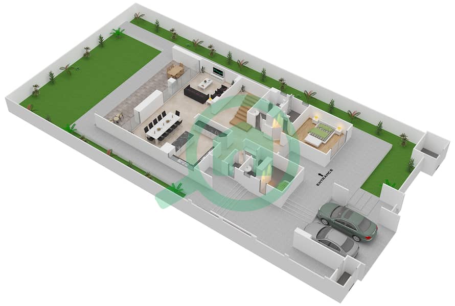 المخططات الطابقية لتصميم النموذج 8 فیلا 4 غرف نوم - حِد السعديات Ground Floor interactive3D