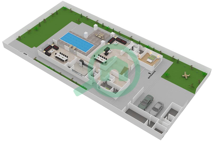 Хидд Аль Саадият - Вилла 6 Cпальни планировка Тип 4D Ground Floor interactive3D