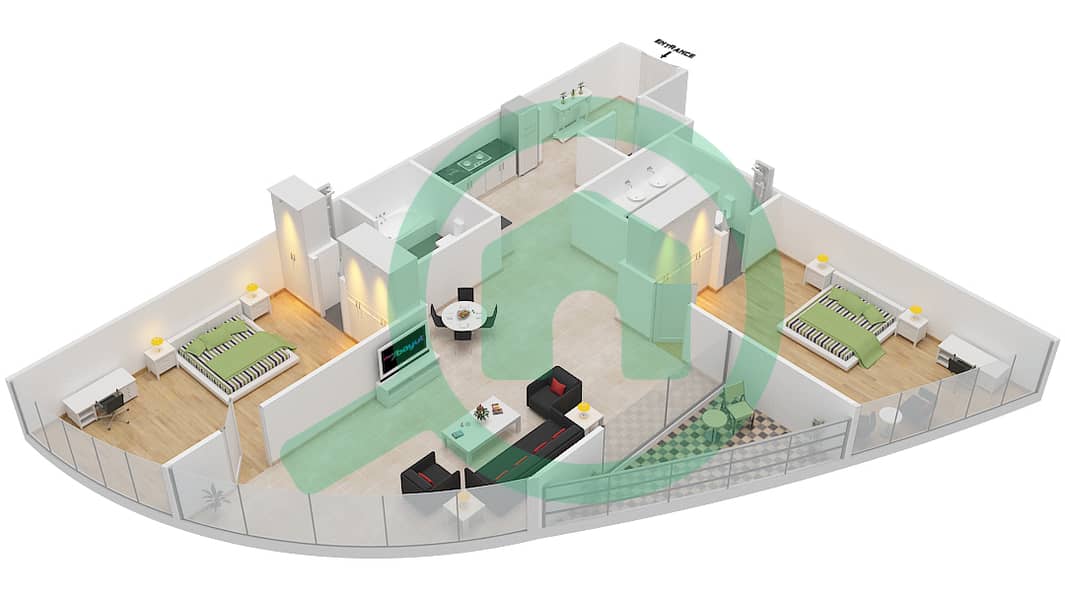 公园塔楼A座 - 2 卧室公寓类型C戶型图 interactive3D