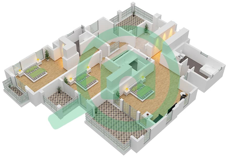 المخططات الطابقية لتصميم النموذج VENTO فیلا 4 غرف نوم - ذا سانديالز First Floor interactive3D