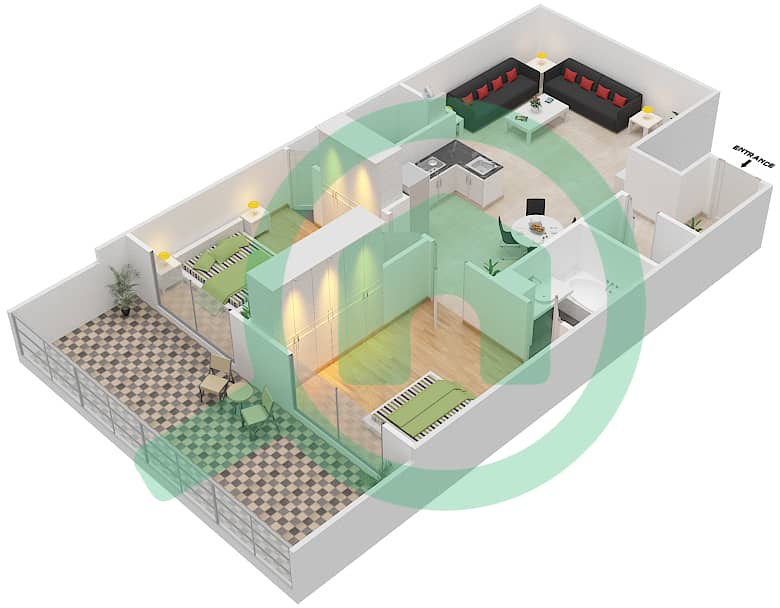 المخططات الطابقية لتصميم الوحدة G07 شقة 2 غرفة نوم - ريزورتز من دانوب G07
Ground Floor interactive3D