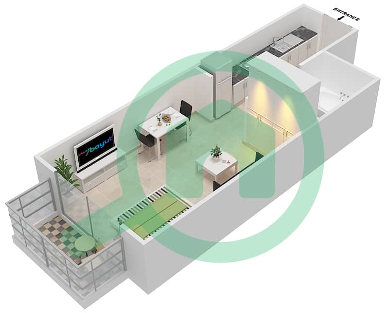 المخططات الطابقية لتصميم الوحدة 101,103,130 شقة استوديو - ريزورتز من دانوب 101,103,130
Floor 1 interactive3D