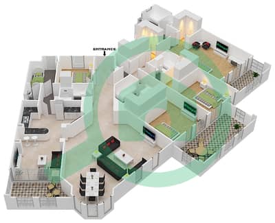 المخططات الطابقية لتصميم النموذج J GROUND FLOOR شقة 4 غرف نوم - بنايات البادية