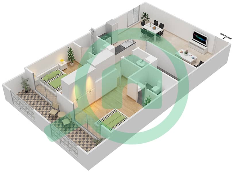 Резортс от Дануб - Апартамент 2 Cпальни планировка Единица измерения 109 unit 109
Floor 1 interactive3D