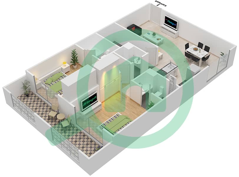 المخططات الطابقية لتصميم الوحدة 128 شقة 2 غرفة نوم - ريزورتز من دانوب unit 128
Floor 1 interactive3D