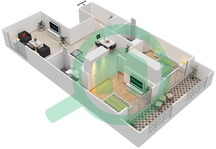 المخططات الطابقية لتصميم الوحدة 129 شقة 2 غرفة نوم - ريزورتز من دانوب unit 129
Floor 1 interactive3D
