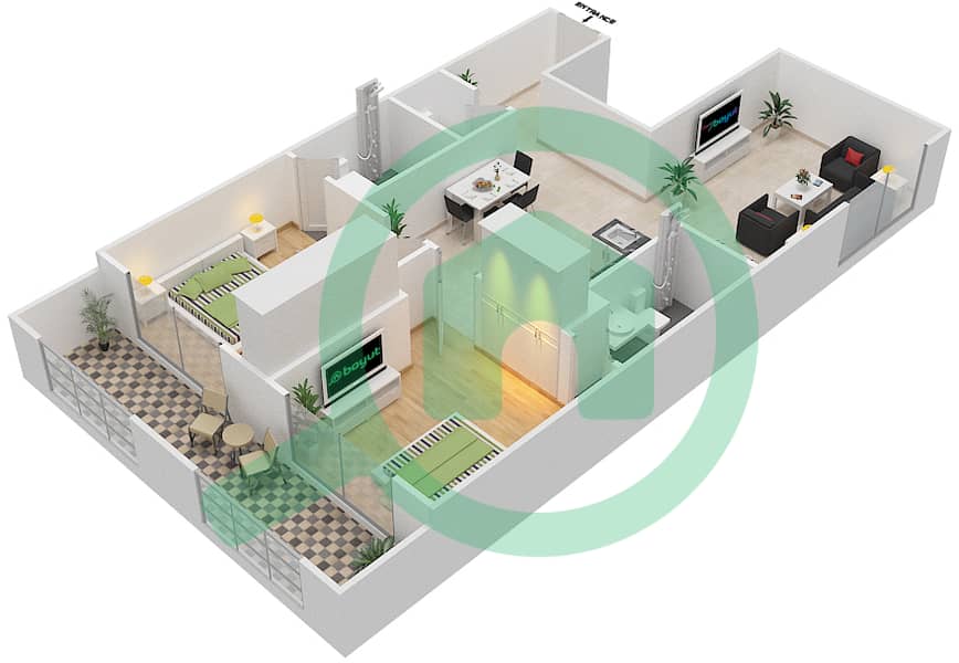 المخططات الطابقية لتصميم الوحدة 208 شقة 2 غرفة نوم - ريزورتز من دانوب unit 208
Floor 2 interactive3D