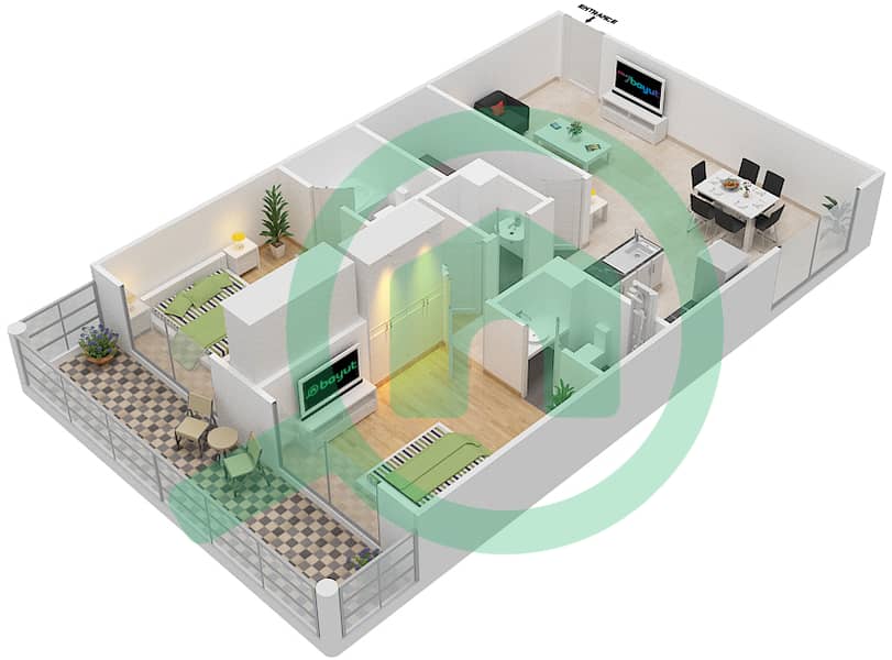المخططات الطابقية لتصميم الوحدة 328 شقة 2 غرفة نوم - ريزورتز من دانوب unit 328
Floor 3 interactive3D
