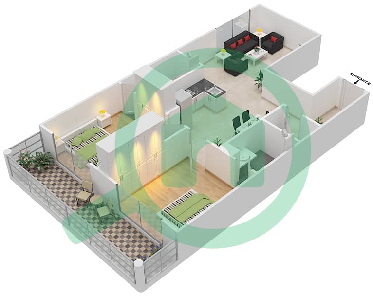 Resortz by Danube - 2 Bedroom Apartment Unit 329 Floor plan unite 329
Floor 3 interactive3D