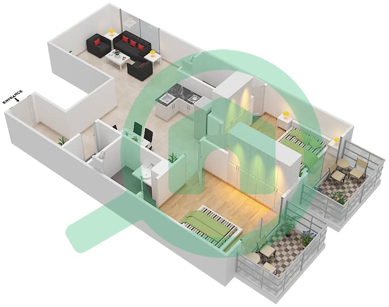 المخططات الطابقية لتصميم الوحدة 408 شقة 2 غرفة نوم - ريزورتز من دانوب unit 408
Floor 4 interactive3D