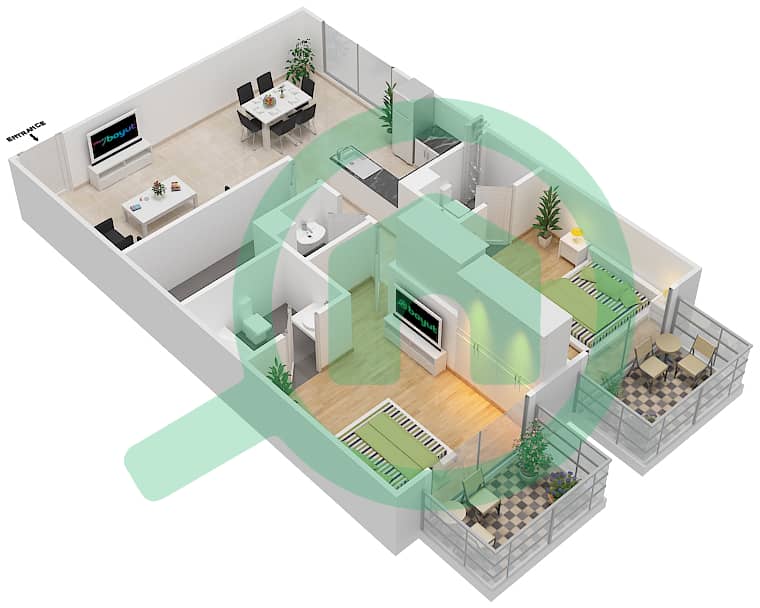 المخططات الطابقية لتصميم الوحدة 428 شقة 2 غرفة نوم - ريزورتز من دانوب unit 428
Floor 4 interactive3D