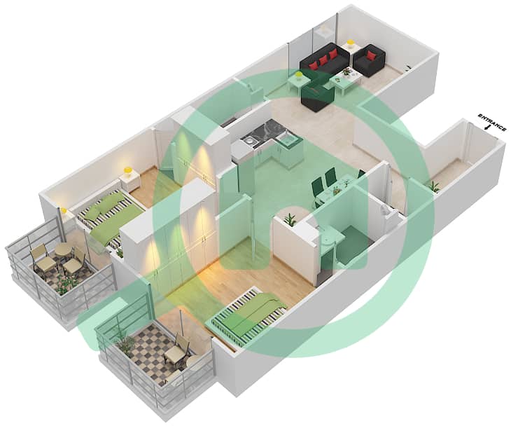 Резортс от Дануб - Апартамент 2 Cпальни планировка Единица измерения 429 unit 429
Floor 4 interactive3D
