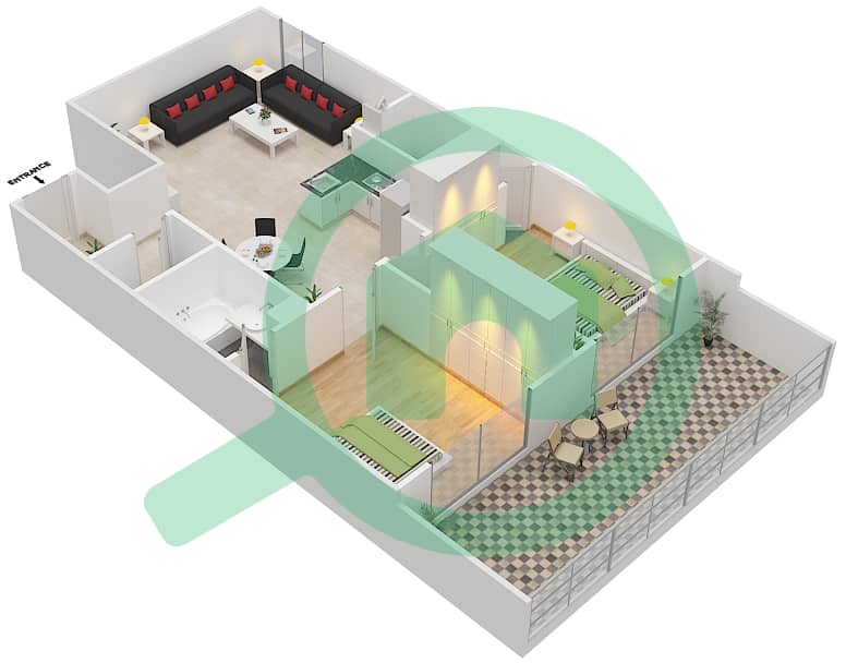 Resortz by Danube - 2 Bedroom Apartment Unit G08 Floor plan G8
Ground Floor interactive3D