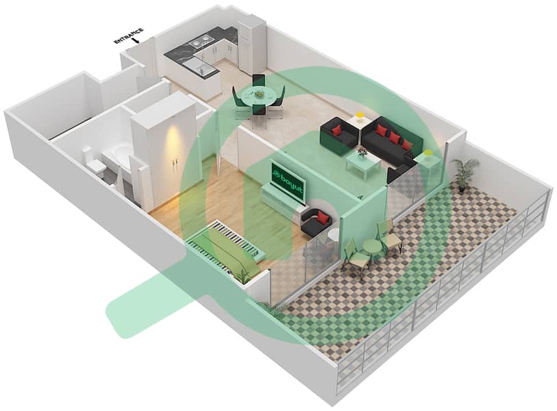 المخططات الطابقية لتصميم الوحدة G10 شقة 1 غرفة نوم - ريزورتز من دانوب G10
Ground Floor interactive3D