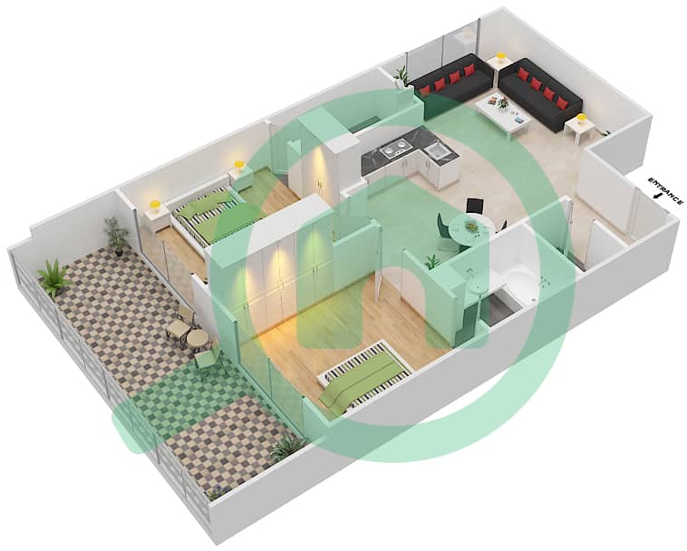 Resortz by Danube - 2 Bedroom Apartment Unit G12 Floor plan G12
Ground Floor interactive3D