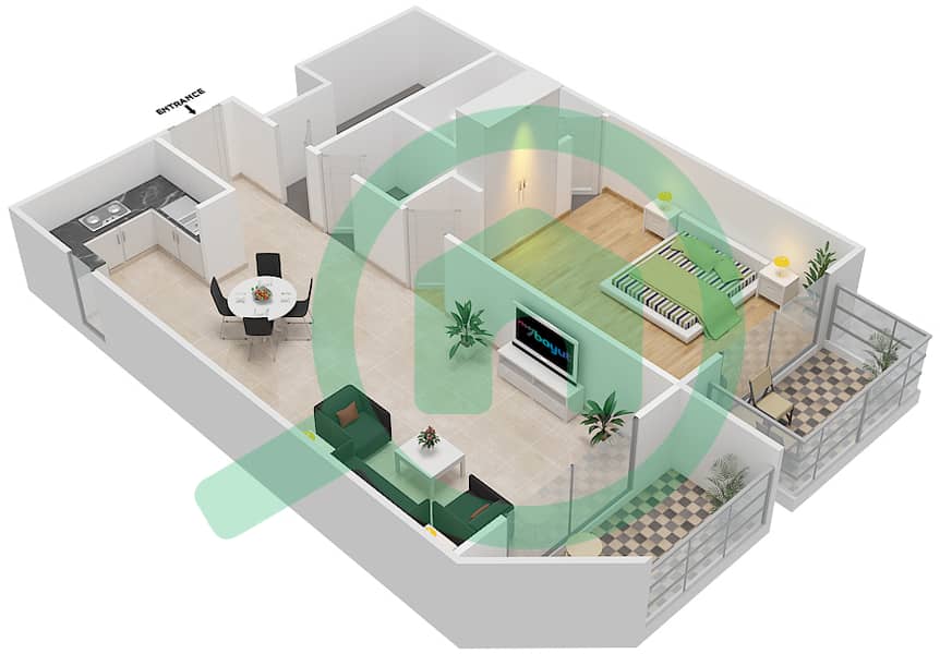 Resortz by Danube - 1 Bedroom Apartment Unit 101 Floor plan 101
Floor 1 interactive3D