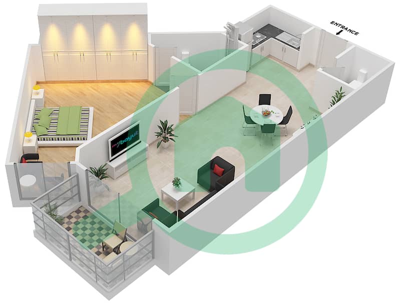 المخططات الطابقية لتصميم الوحدة 103 شقة 1 غرفة نوم - ريزورتز من دانوب 103
Floor 1 interactive3D