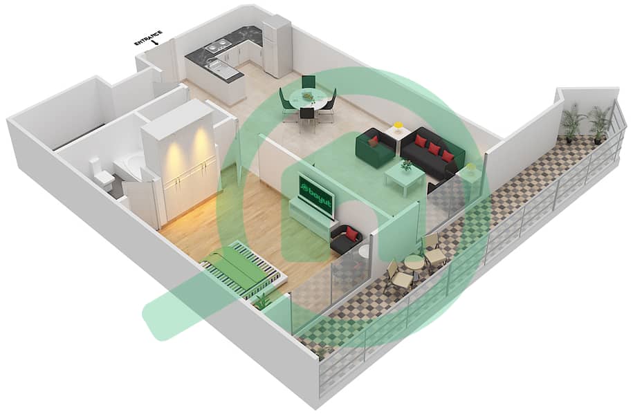 المخططات الطابقية لتصميم الوحدة 106 شقة 1 غرفة نوم - ريزورتز من دانوب 106
Floor 1 interactive3D