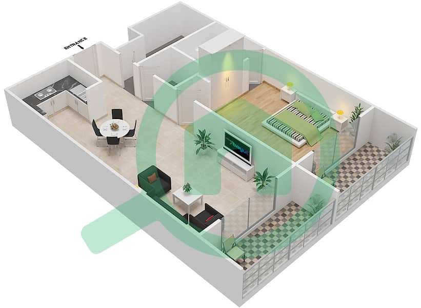 Резортс от Дануб - Апартамент 1 Спальня планировка Единица измерения 108 108
Floor 1 interactive3D